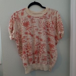 THE GREAT. tropical print loose fitting tee in Terry material Size 0